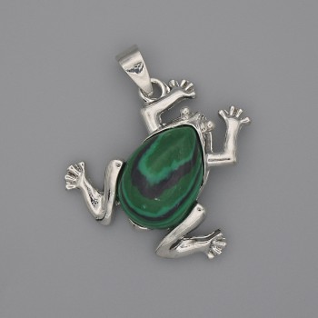 Malachite Frog Pendant 29x28mm+/-, length 37mm+