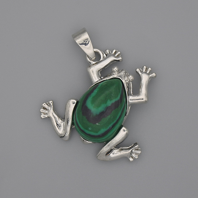 Malachite Frog Pendant 29x28mm+/-, length 37mm+