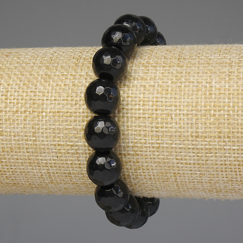 Black Agate Faceted Round Bead Bracelet 12mm+/-, length 18cm+/-, stretch