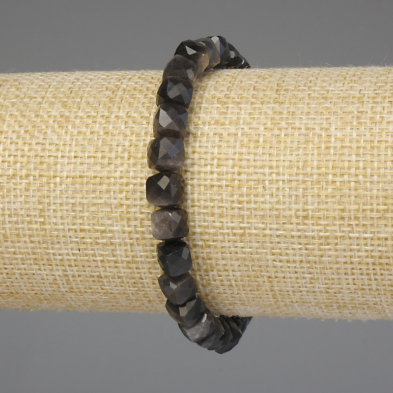 Silver Obsidian Faceted Cube Bracelet 6x6mm+/-, length 18cm+/-, stretch