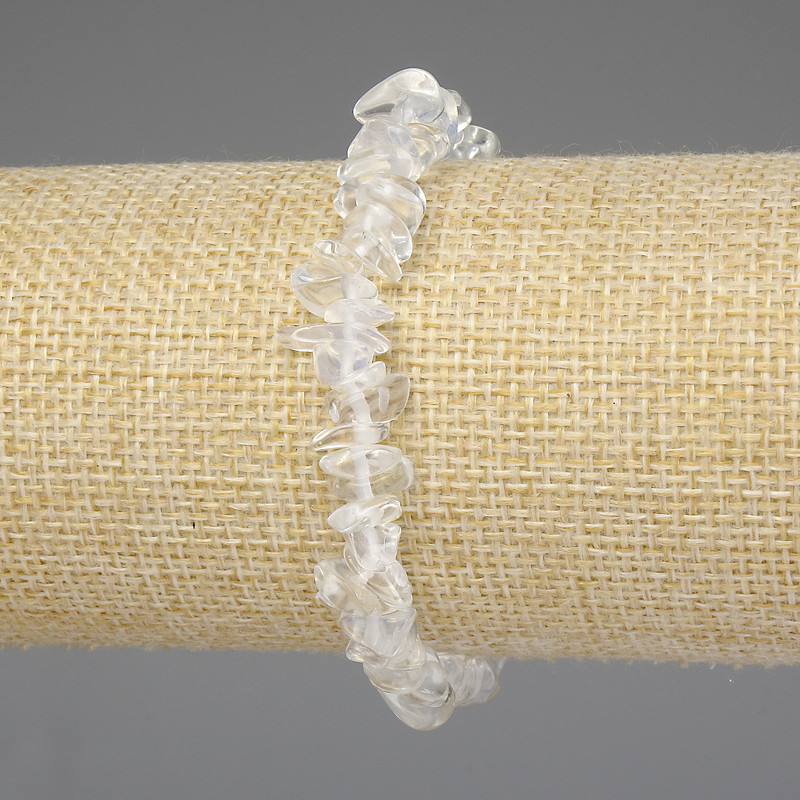 Moonstone & Rock Crystal Chip Bracelet 7-10x2-5mm+/-, length 18cm+/-, stretch