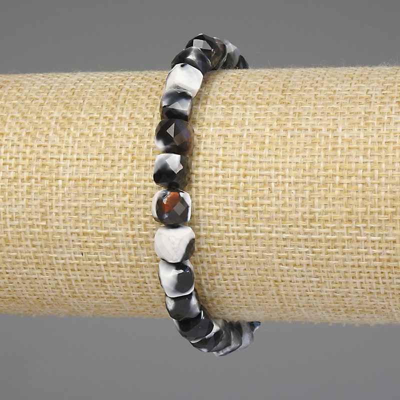 Agate Bracelet, Faceted Cube 6.5x6.5mm+-, Length 18cm+- Stretch