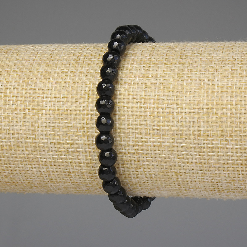 Black Agate Bracelet, Faceted Bead 6mm+-, Length 18cm+- Stretch