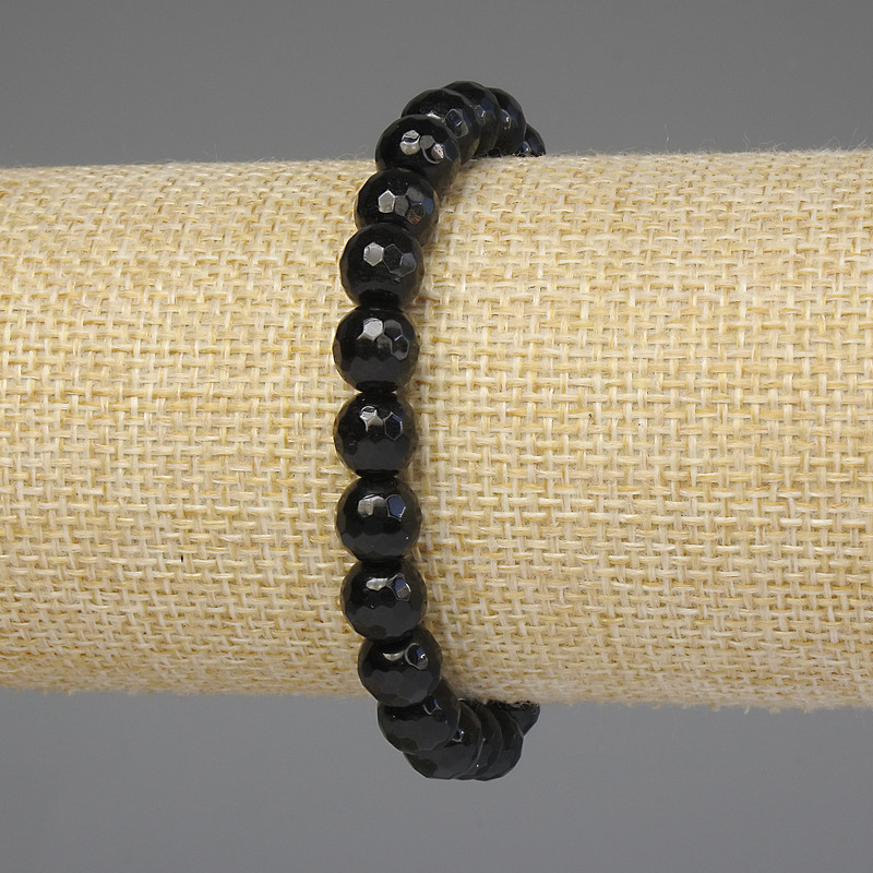 Black Agate Bracelet, Faceted Bead 8mm+-, Length 18cm+- Stretch