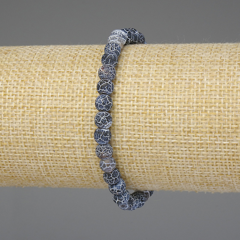 Frosted Agate Bracelet, Blue Smooth Bead 6mm+-, Length 18cm+- Stretch