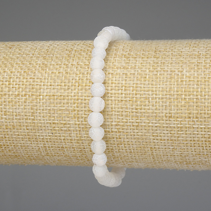 White Frosted Agate Bracelet, Smooth Bead 6mm+-, Length 18cm+- Stretch