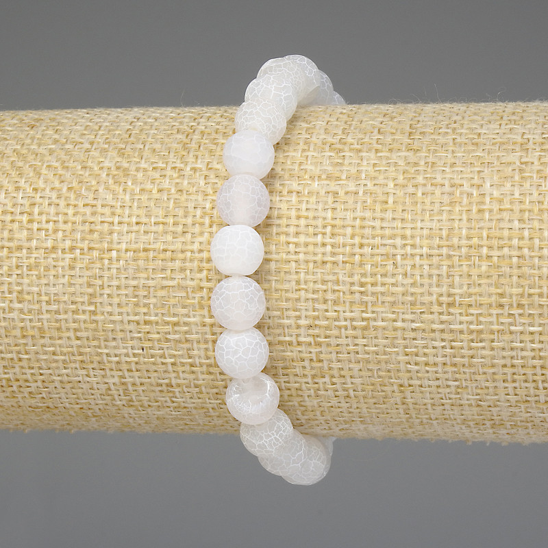 White Frosted Agate Bracelet, Smooth Bead 8mm+-, Length 18cm+- Stretch