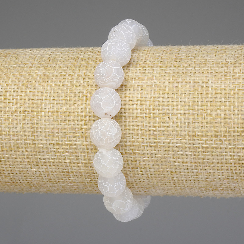 Frosty Agate Bracelet, white smooth round bead 10mm+-, length 18cm+- stretch