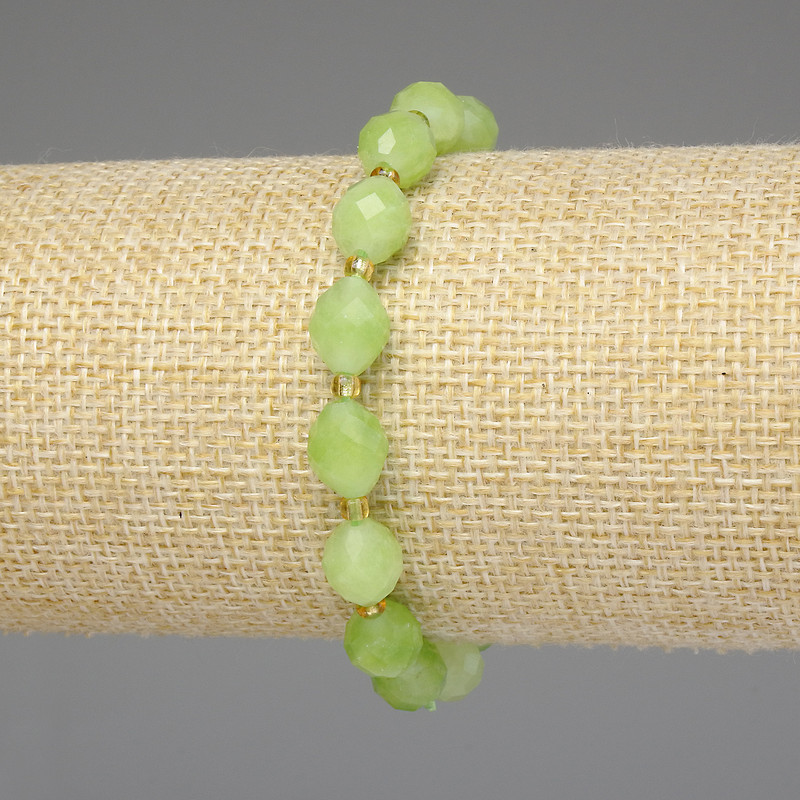 Chrysolite Olivine Bracelet, Faceted Grain 9x8mm+-, Spacer Bead 3mm+-, Length 18cm+- Stretch