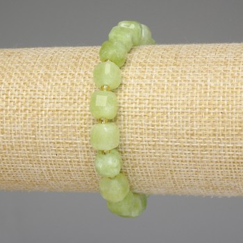 Chrysolite Olivine Bracelet, faceted cube 8x8mm+-, seed beads 3mm+-, length 18cm+- stretch
