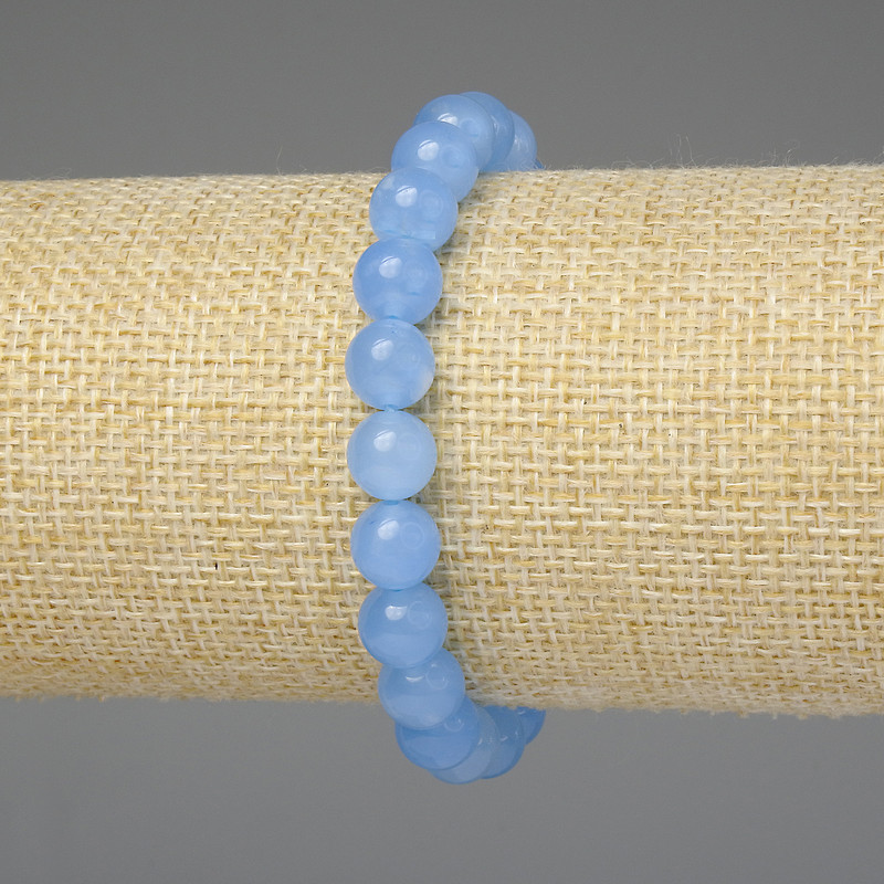 Bracelet Aquamarine smooth round bead 8mm+-, length 18cm+- stretch