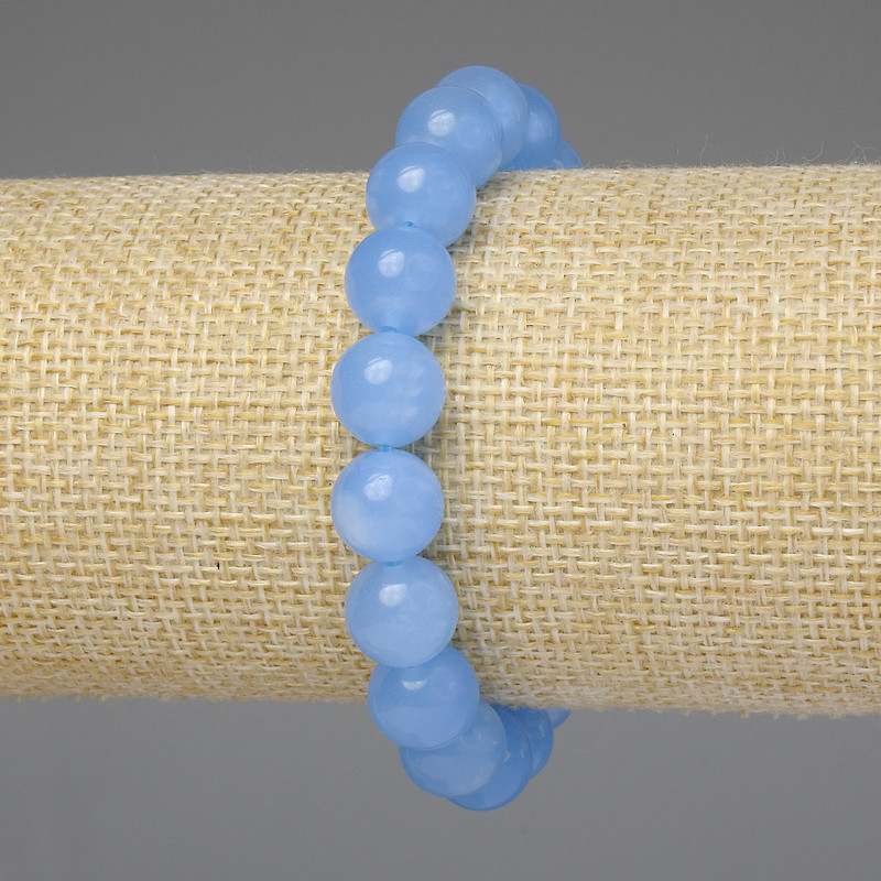 Bracelet Aquamarine smooth round bead 10mm+-, length 18cm+- stretch