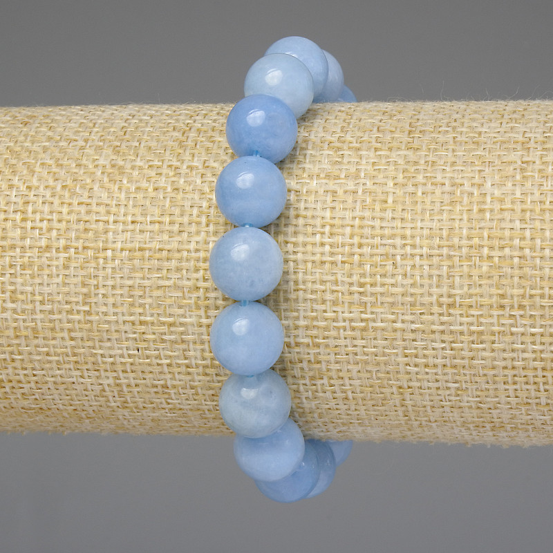 Bracelet Aquamarine smooth round bead 10mm+-, length 18mm+- stretch