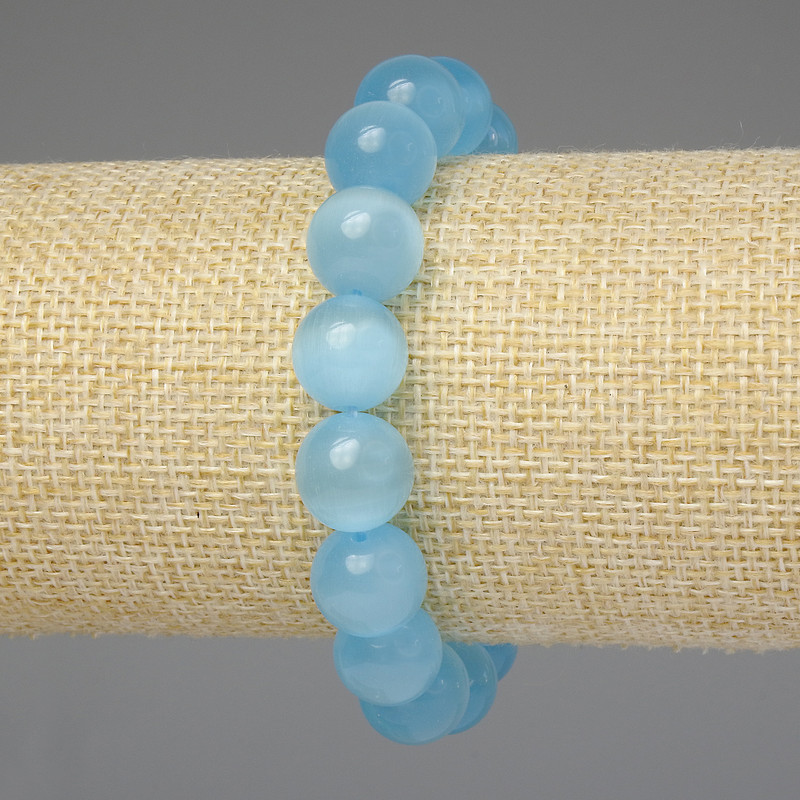 Sky Blue Cat's Eye Bracelet, smooth bead 12mm+-, length 18cm+- stretch