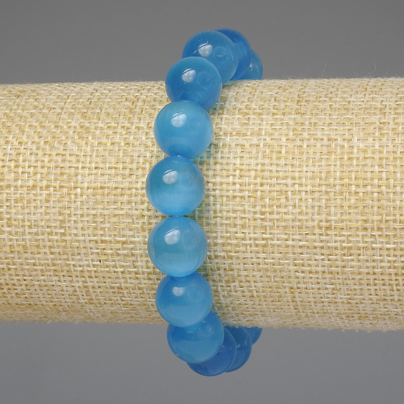 Azure Cat's Eye Bracelet, smooth bead 2mm+-, length 18cm+- stretch