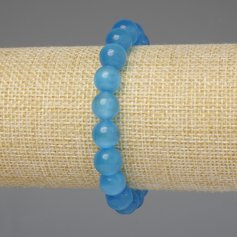 Azure Cat's Eye Bracelet, smooth bead 10mm+-, length 18cm+- stretch