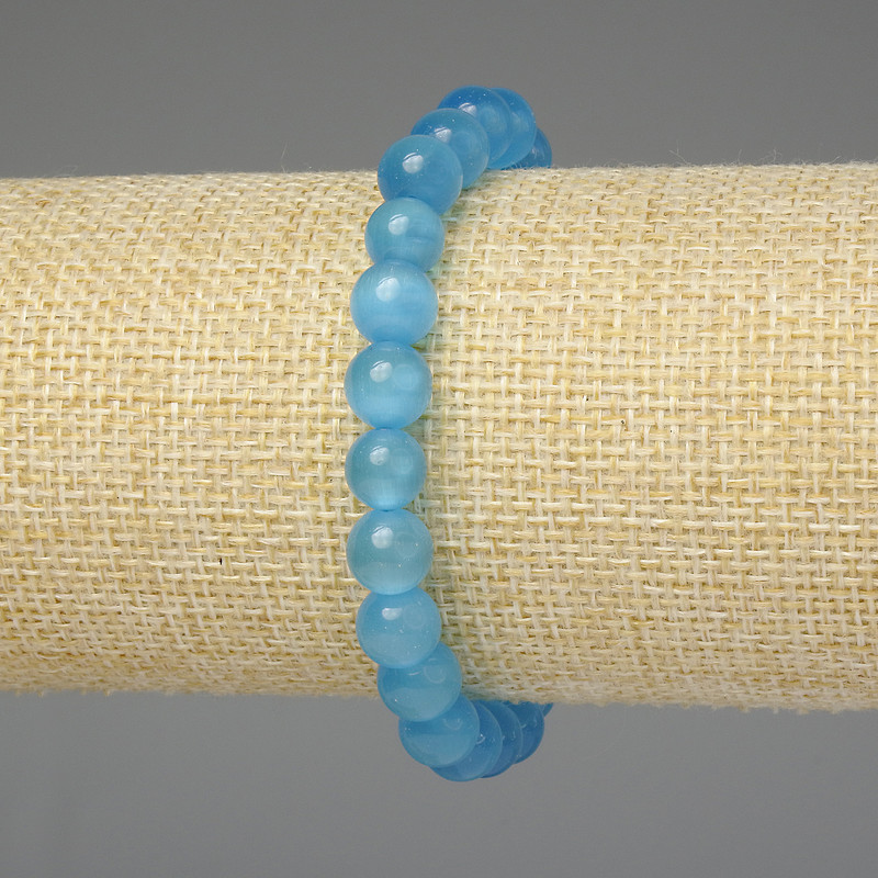 Azure Cat's Eye Bracelet, smooth bead 8mm+-, length 18cm+- stretch