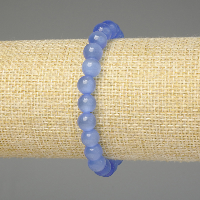 Blue Cat's Eye Bracelet, smooth bead 8mm+-, length 18cm+- stretch