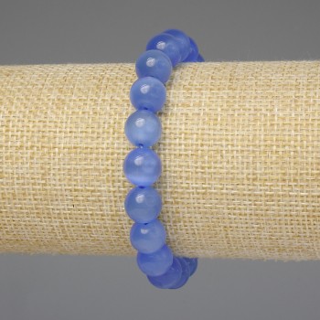 Blue Cat's Eye Bracelet, smooth bead 10mm+-, length 18cm+- stretch