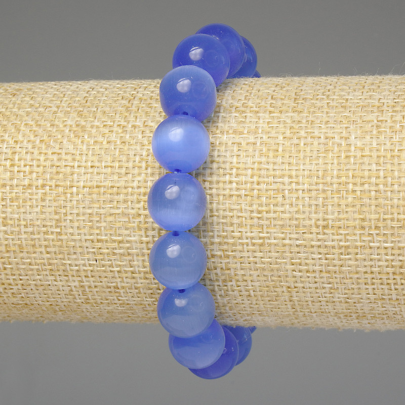 Blue Cat's Eye Bracelet, smooth beads 12mm+/-, length 18cm+/- stretch