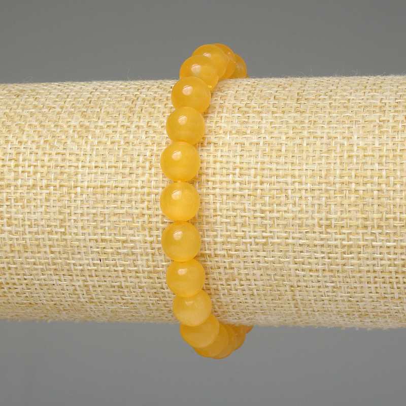 Yellow Cat's Eye Bracelet, smooth beads 8mm+/-, length 18cm+/- stretch