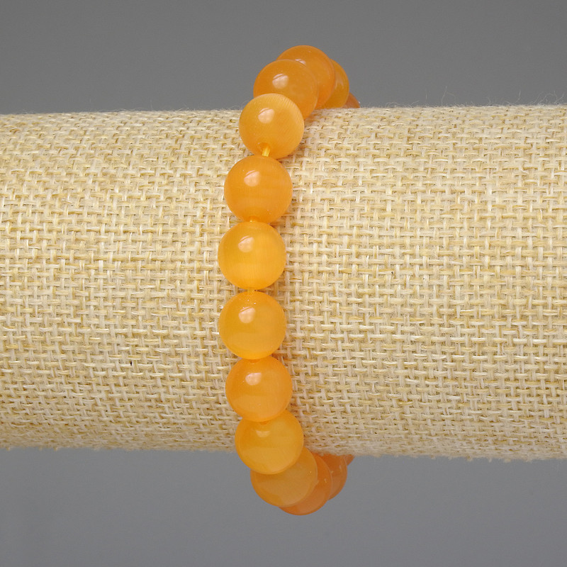 Yellow Cat's Eye Bracelet, smooth bead 10mm+-, length 18cm+- stretch
