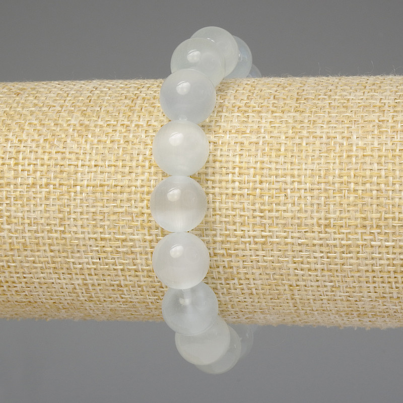 Grey Cat's Eye Bracelet, smooth beads 11mm+/-, length 18cm+/- stretch