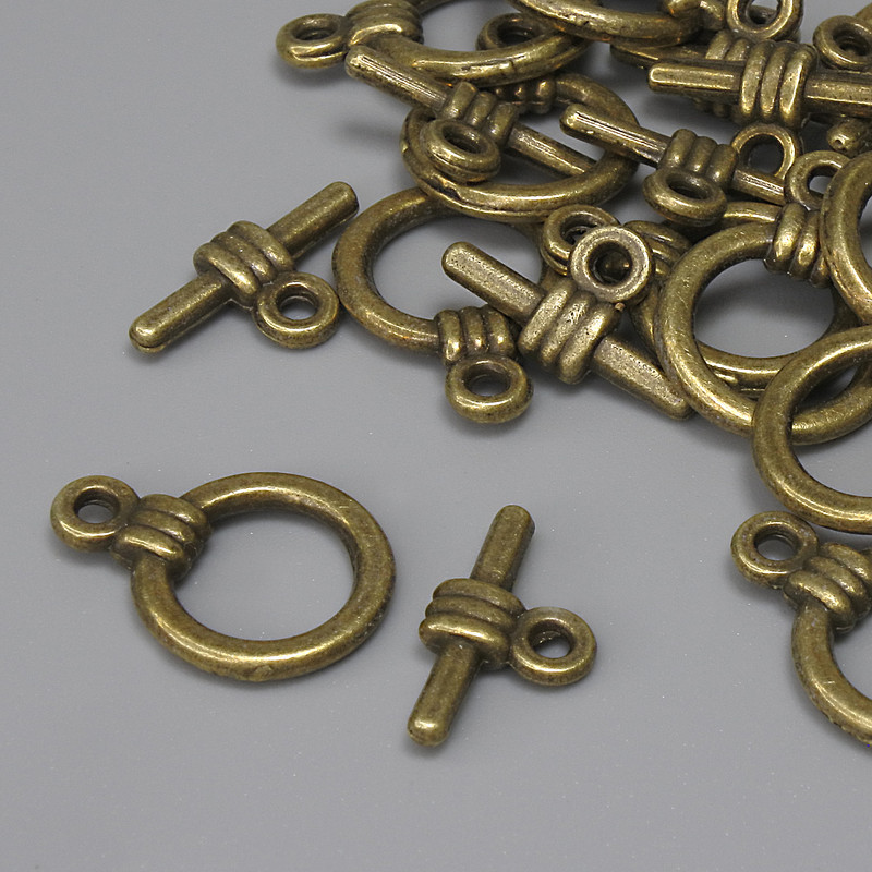 Toggle Clasp Finding, diameter 15x3mm+- ring, diameter 9.5mm+-, hole diameter 7mm+- bronze metal colour, pack of 15pcs+