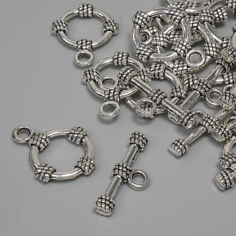 Toggle Clasp Finding, diameter 19.5x3.5mm+- ring, diameter 14mm+-, hole diameter 9mm+- silver metal colour, pack of 11pcs+
