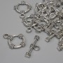 Toggle Clasp Finding, diameter 19.5x3.5mm+- ring, diameter 14mm+-, hole diameter 9mm+- silver metal colour, pack of 11pcs+