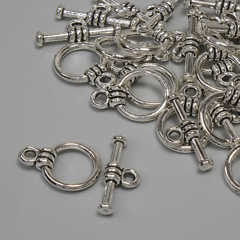 Toggle Clasp Finding, diameter 15x3mm+- ring, diameter 9.5mm+-, hole diameter 7mm+- silver metal colour, pack of 15pcs+