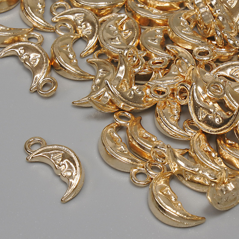 Moon Pendant Charm Gold Metal Colour, diameter 13x6mm+- loop hole 1.7mm+-, pack of 46pcs+