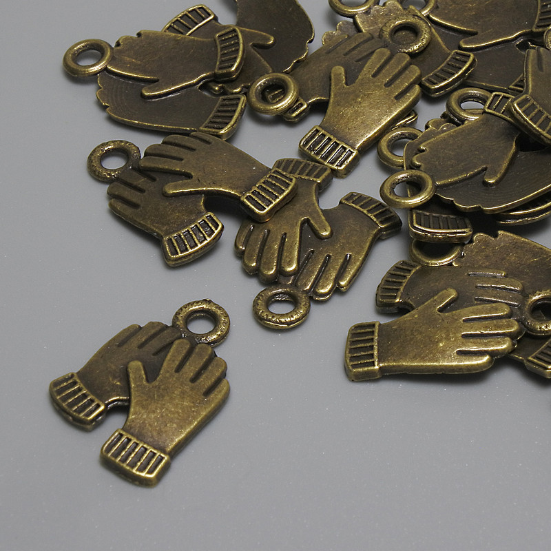 Mittens Pendant Charm, bronze metal colour, diameter 19x13mm+/- bail hole 2.3mm+/- pack of 19pcs+
