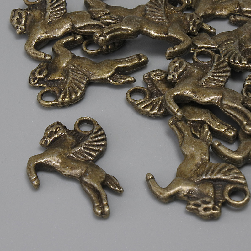 Pegasus Pendant Charm, bronze metal colour, diameter 16x17mm+-, bail hole 2.4mm+-, pack of 12pcs+