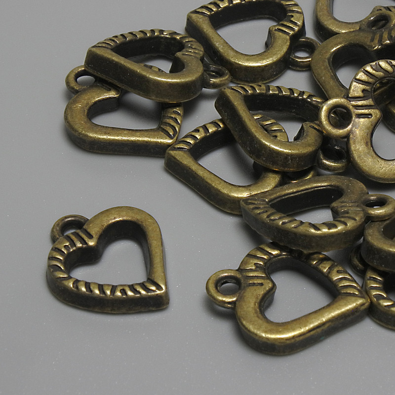 Heart Pendant Charm, bronze metal colour, diameter 15x12mm+/- bail hole 2.3mm+/- pack of 15pcs+