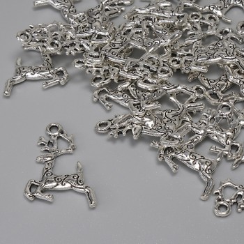 Deer Pendant Charm, silver metal colour, diameter 22x13mm+/- bail hole 1.6mm+/- pack of 25pcs+