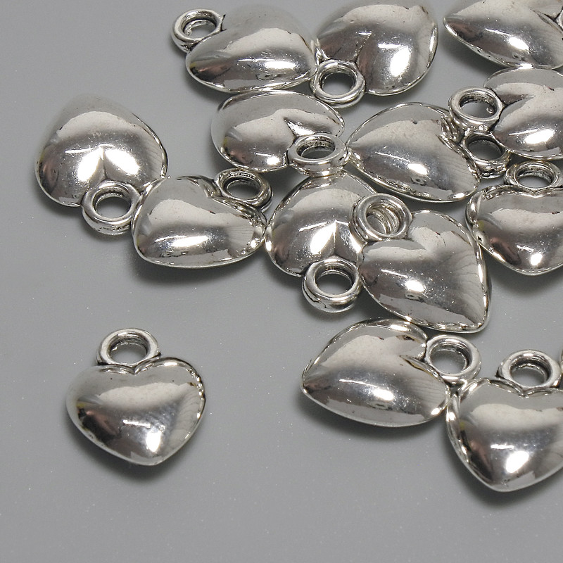 Heart Pendant Charm, silver metal colour, diameter 12x9mm+/- bail hole 2.4mm+/- pack of 16pcs+