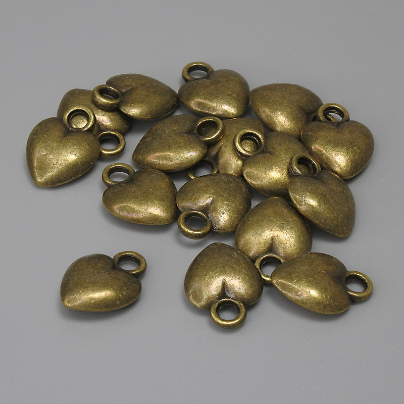 Heart Pendant Charm, bronze metal colour, diameter 12x9mm+/- bail hole 2.4mm+/- pack of 16pcs+