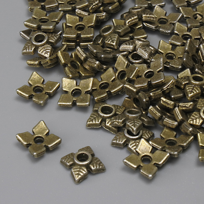 Bead Cap Finding, bronze metal colour, diameter 6x6x1.5mm+/- hole diameter 1.5mm+/- pack of 44pcs+