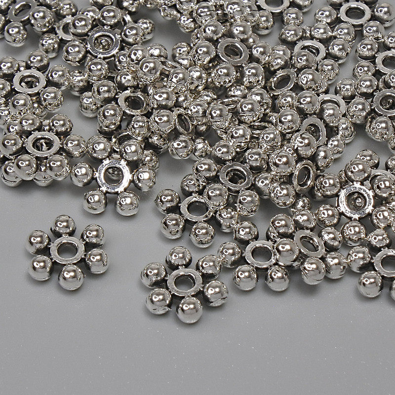 Findings Spacer Bead Silver-Tone Metal, diameter 7x2mm+-, hole diameter 1.5x6mm+-, pack of 44pcs+