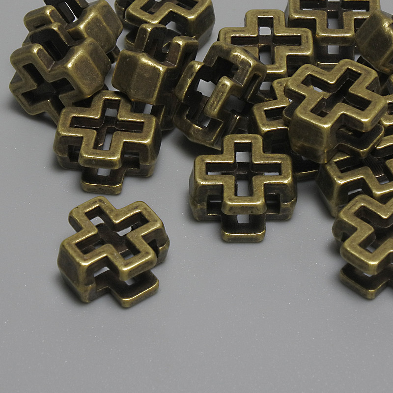 Findings Cross Spacer Bead Bronze-Tone Metal, diameter 10x10x5.5mm+-, hole diameter 7x2.7mm+-, pack of 15pcs+