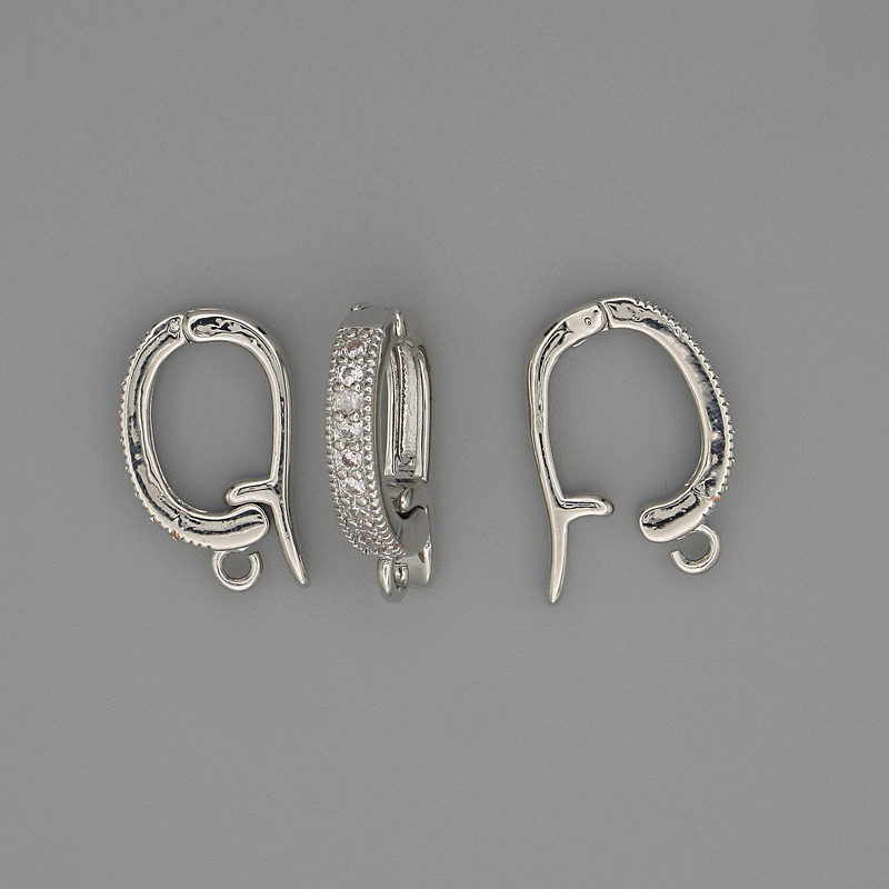Openable Bail Finding for Pendants, diameter 18x3mm+/- white rhinestones, silver metal colour, 1pc