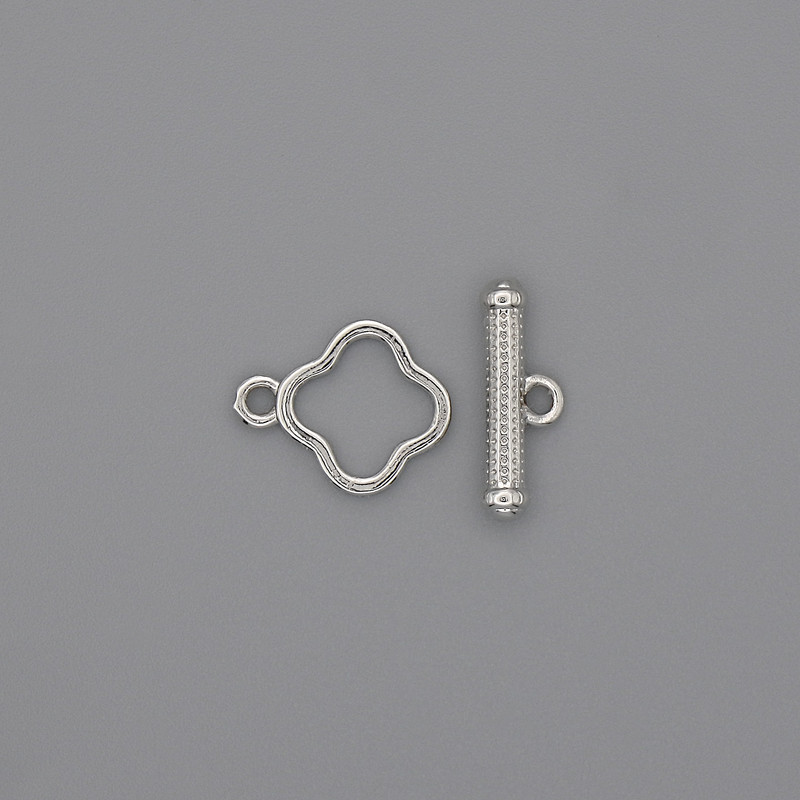 Toggle Clasp Finding, diameter 14x3mm+/- clover, diameter 10mm+/- hole diameter 8mm+/- silver metal colour