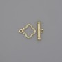 Toggle clasp finding, diameter 14x3mm+- clover, diameter 10mm+-, hole diameter 8mm+- gold-coloured metal