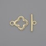 Toggle clasp finding, diameter 17x2mm+- clover, diameter 14mm+-, hole diameter 10mm+- gold-coloured metal