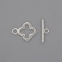 Toggle clasp finding, diameter 17x2mm+- clover, diameter 14mm+-, hole diameter 10mm+- silver-coloured metal