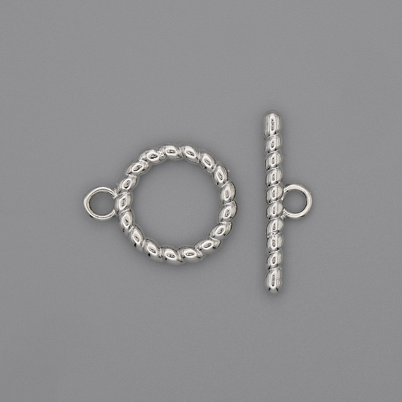 Toggle clasp finding, diameter 22x2.5mm+- circle, diameter 15mm+-, hole diameter 10mm+- silver-coloured metal