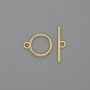 Toggle clasp finding, diameter 18x1.5mm+- circle, diameter 12mm+-, hole diameter 10mm+- gold-coloured metal