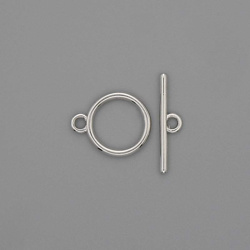 Toggle clasp finding, diameter 18x1.5mm+- circle, diameter 12mm+-, hole diameter 10mm+- silver-coloured metal