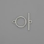 Toggle clasp finding, diameter 18x1.5mm+- circle, diameter 12mm+-, hole diameter 10mm+- silver-coloured metal